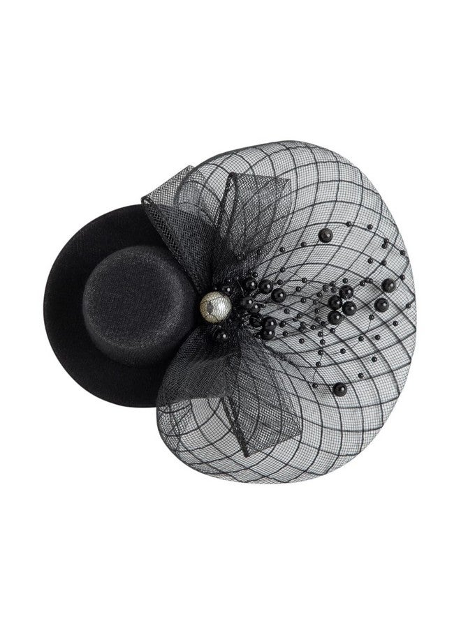 Radhu & Kabby Fascinator Hat for Women | Black Hat with Mesh Bow & Beaded Details | Dual Alligator Clips for Grip | Hair Accessory for Weddings, Parties & Special Events | 1-piece - Image 2