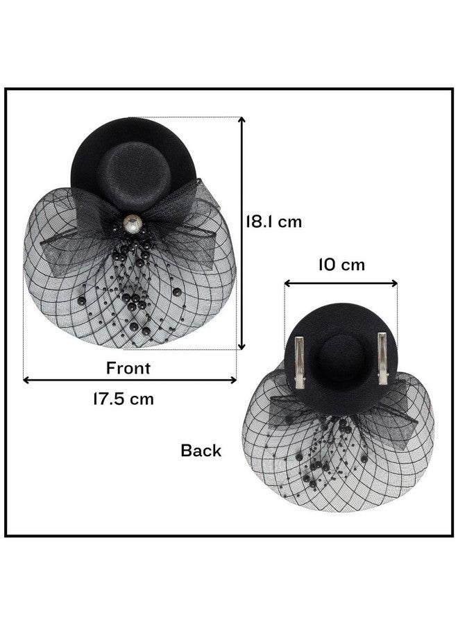 Radhu & Kabby Fascinator Hat for Women | Black Hat with Mesh Bow & Beaded Details | Dual Alligator Clips for Grip | Hair Accessory for Weddings, Parties & Special Events | 1-piece - Image 5