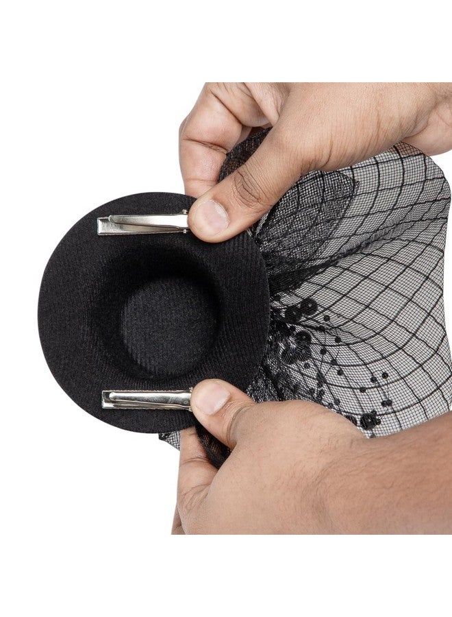 Radhu & Kabby Fascinator Hat for Women | Black Hat with Mesh Bow & Beaded Details | Dual Alligator Clips for Grip | Hair Accessory for Weddings, Parties & Special Events | 1-piece - Image 4