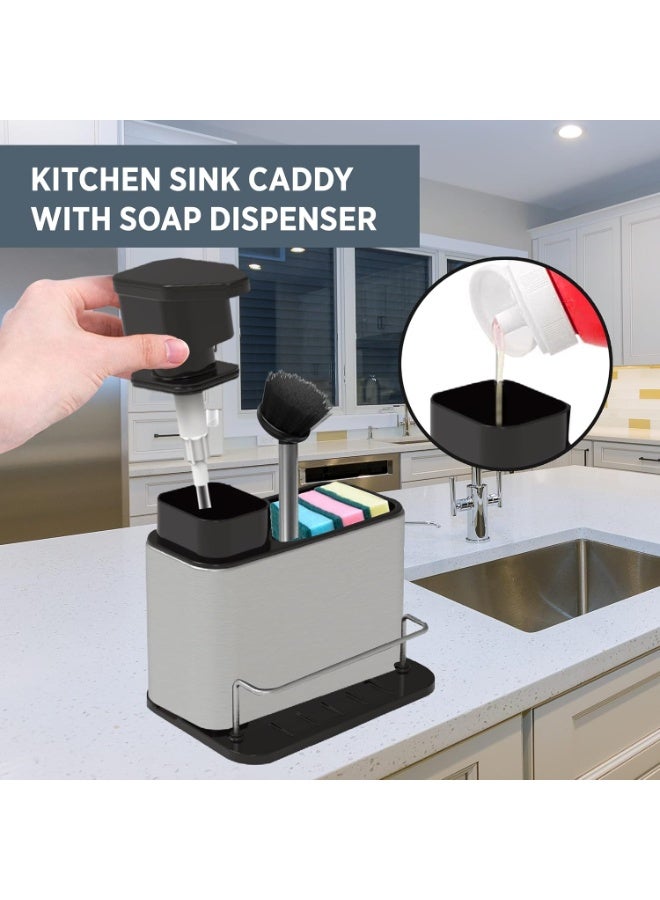 Multifunctional kitchen sink caddy with a 340ml liquid soap dispenser, combining lightweight durability with a non-slip base for stable placement. Features a simple water drainage system to keep cleaning tools dry, and serves as a sleek organizer for sponges, brushes, and soap—adding both style and order to your kitchen sink area. - Image 5