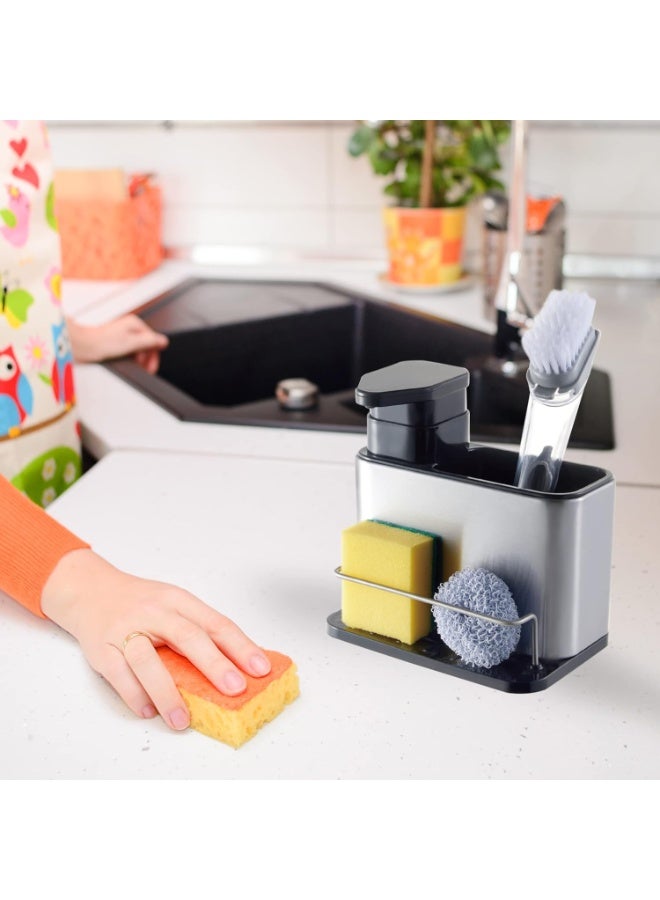 Multifunctional kitchen sink caddy with a 340ml liquid soap dispenser, combining lightweight durability with a non-slip base for stable placement. Features a simple water drainage system to keep cleaning tools dry, and serves as a sleek organizer for sponges, brushes, and soap—adding both style and order to your kitchen sink area. - Image 3