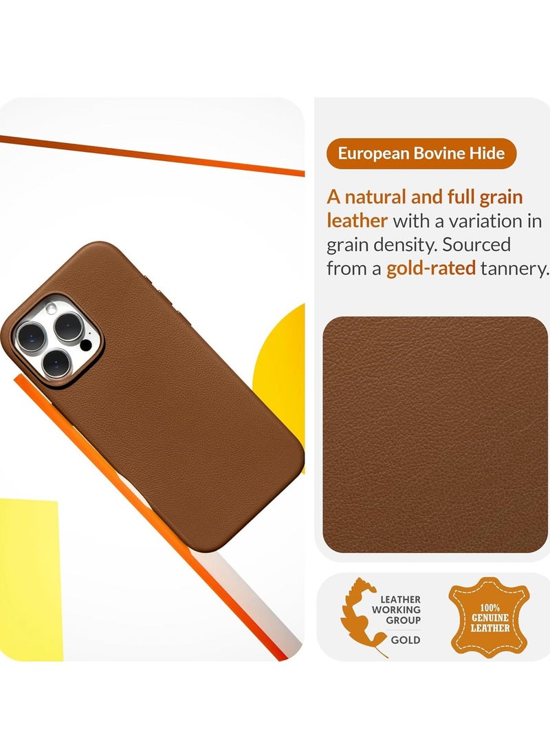 Raxoom Classic European Leather Phone Case for iPhone 16 Pro Max â€“ Dark Saddle Brown, Smoothens & Softens Over Time, Compatible with MagSafe - Image 3