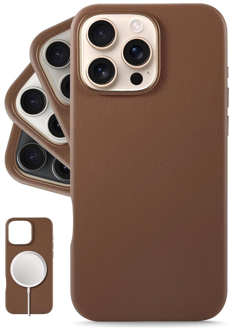 Raxoom Classic European Leather Phone Case for iPhone 16 Pro Max â€“ Dark Saddle Brown, Smoothens & Softens Over Time, Compatible with MagSafe - Image 1