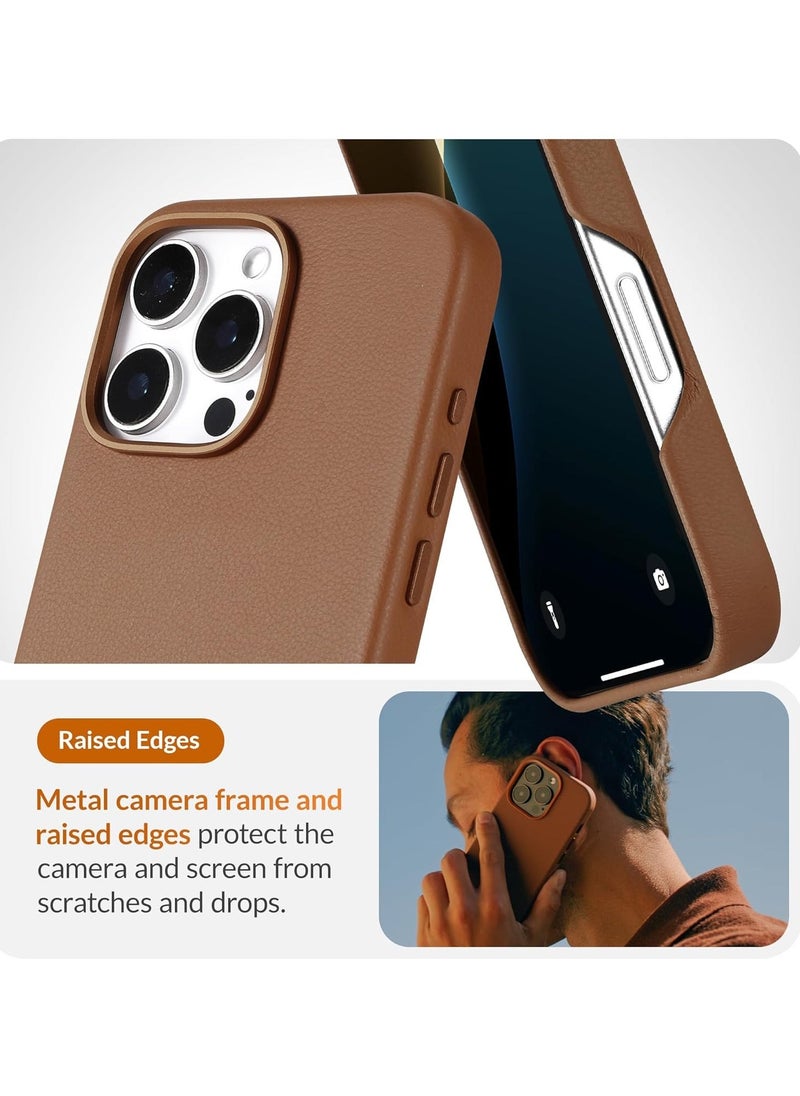 Raxoom Classic European Leather Phone Case for iPhone 16 Pro Max â€“ Dark Saddle Brown, Smoothens & Softens Over Time, Compatible with MagSafe - Image 4