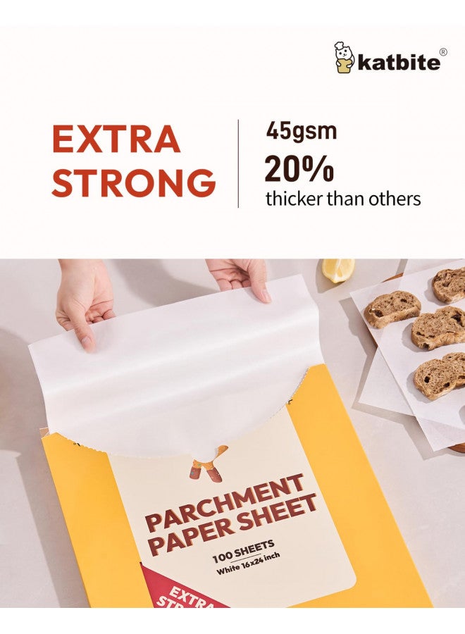 Katbite 16x24 inch Heavy Duty Parchment Paper Sheets, 100Pcs Precut Non-Stick Full Parchment Sheets for Baking, Cooking, Grilling, Frying and Steaming, Full Sheet Baking Pan Liners, Commercial Baking - Image 2