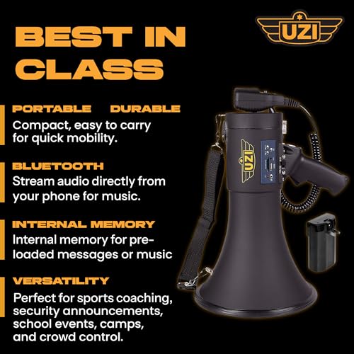 Uzi High Power Loud Big Bluetooth Megaphone 50W, Professional Bullhorn Megaphone Used by First Responders, Police & Agencies, Rechargeable Battery, PA System, Outdoor Activities - Round Shaped - Image 5