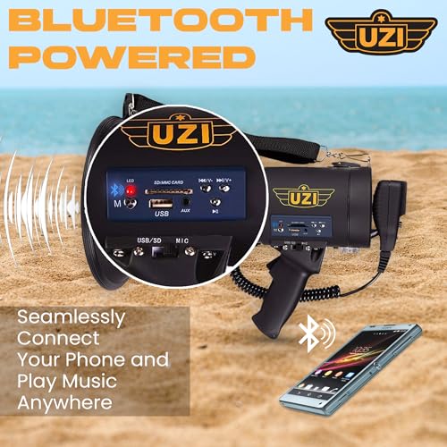 Uzi High Power Loud Big Bluetooth Megaphone 50W, Professional Bullhorn Megaphone Used by First Responders, Police & Agencies, Rechargeable Battery, PA System, Outdoor Activities - Round Shaped - Image 4
