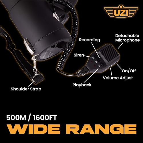 Uzi High Power Loud Big Bluetooth Megaphone 50W, Professional Bullhorn Megaphone Used by First Responders, Police & Agencies, Rechargeable Battery, PA System, Outdoor Activities - Round Shaped - Image 3