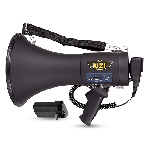 Uzi High Power Loud Big Bluetooth Megaphone 50W, Professional Bullhorn Megaphone Used by First Responders, Police & Agencies, Rechargeable Battery, PA System, Outdoor Activities - Round Shaped - Image 1