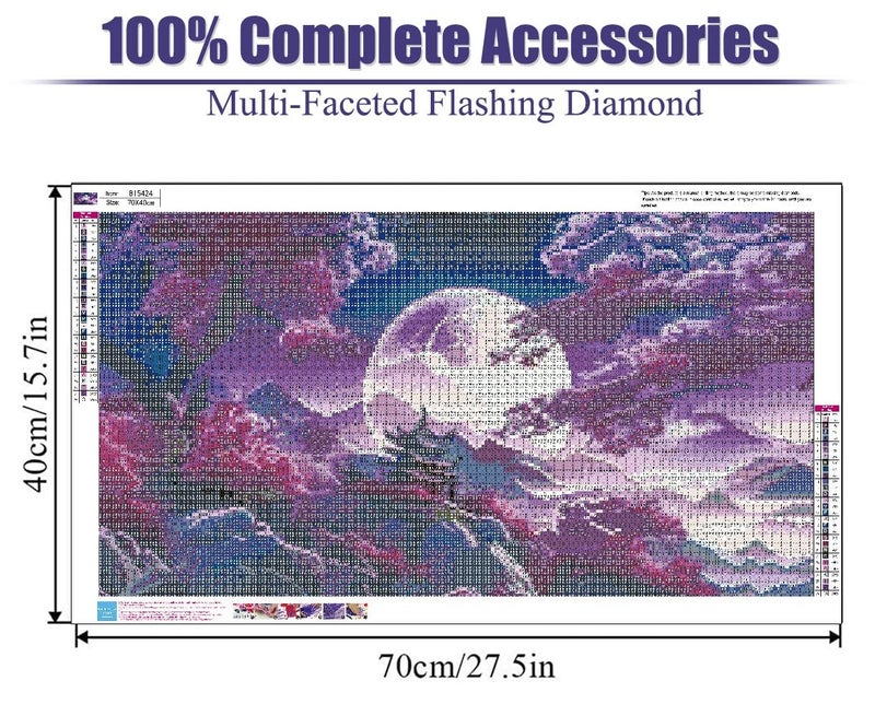 BOHADIY 5D Large Diamond Art Painting,Moon Diamond Painting Kits for Adults,DIY Full Drill Mountain Crystal Rhinestone Arts and Crafts,Tree Gem Art Painting with Diamond Home Wall Decor27.5 X 15.7inch - Image 2