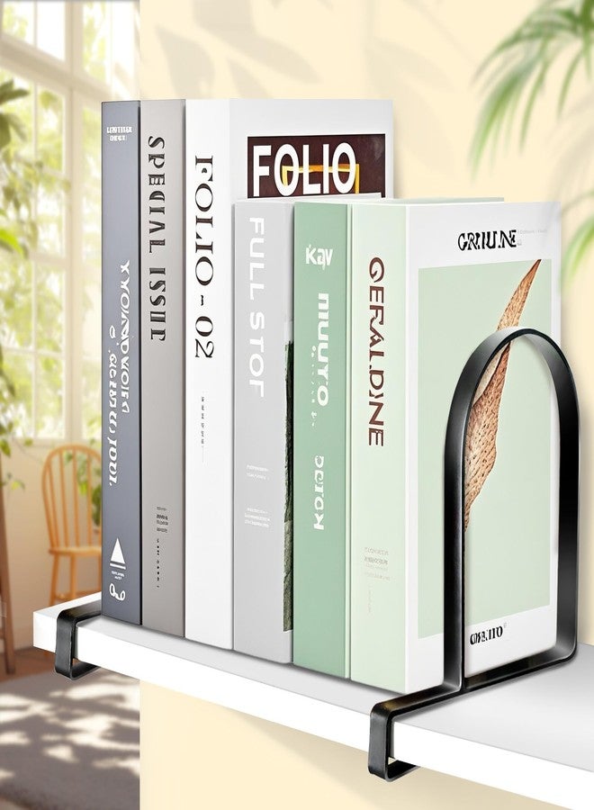 YANGSHUO Book Ends for Shelves: Black Metal Book Ends, Heavy Duty Bookend Supports for Shelves, Non-Skid Book Organizer for Home Office School Supplies - Image 2