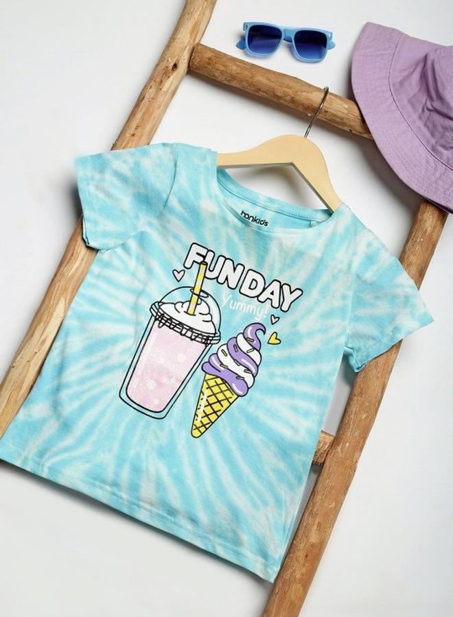 Bonkids Girl's t-shirts in regular fit blue colour cotton fabric embellished pattern pull over closure woven weave type round collar type round neckline half sleeve length t-shirt upper body wear type suitable for casual occasions – fashion-forward flair for playful moments.  - Image 5