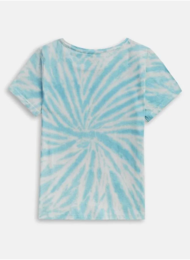 Bonkids Girl's t-shirts in regular fit blue colour cotton fabric embellished pattern pull over closure woven weave type round collar type round neckline half sleeve length t-shirt upper body wear type suitable for casual occasions – fashion-forward flair for playful moments.