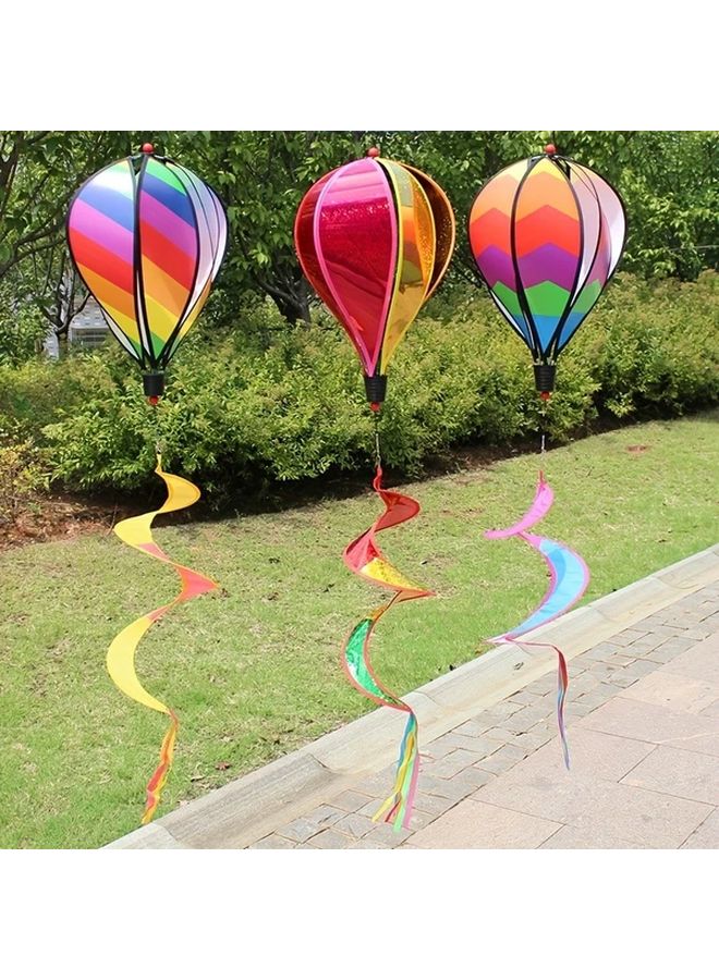Checkered Rainbow Hot Air Balloon Wind Spinner Sequin Rotating Garden Decor - Image 2