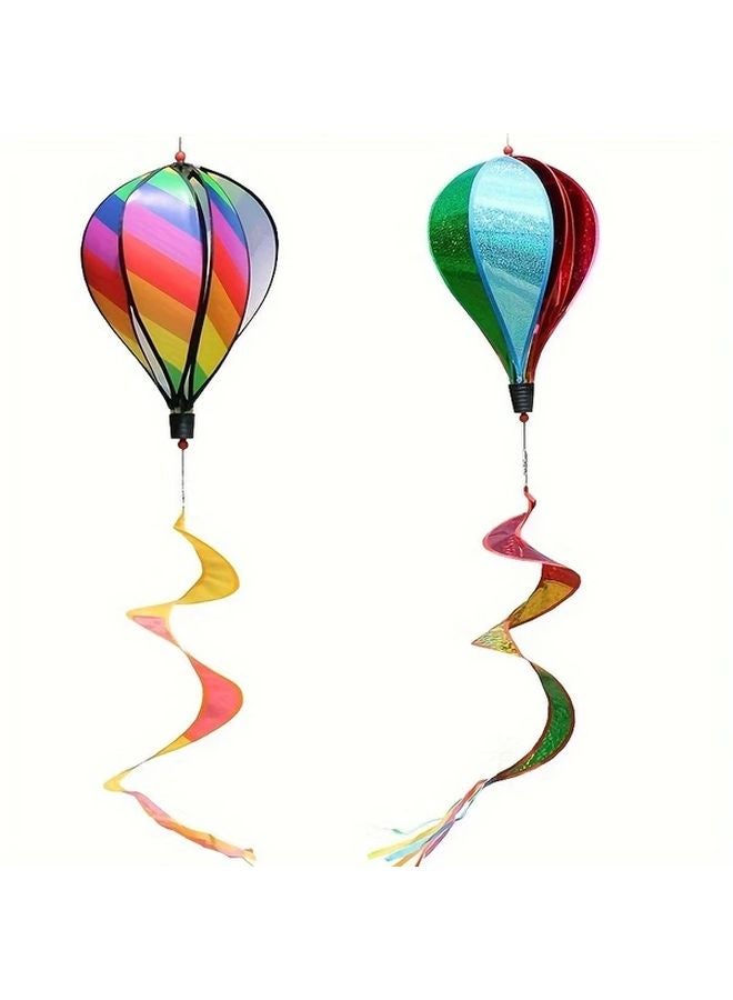 Checkered Rainbow Hot Air Balloon Wind Spinner Sequin Rotating Garden Decor - Image 4