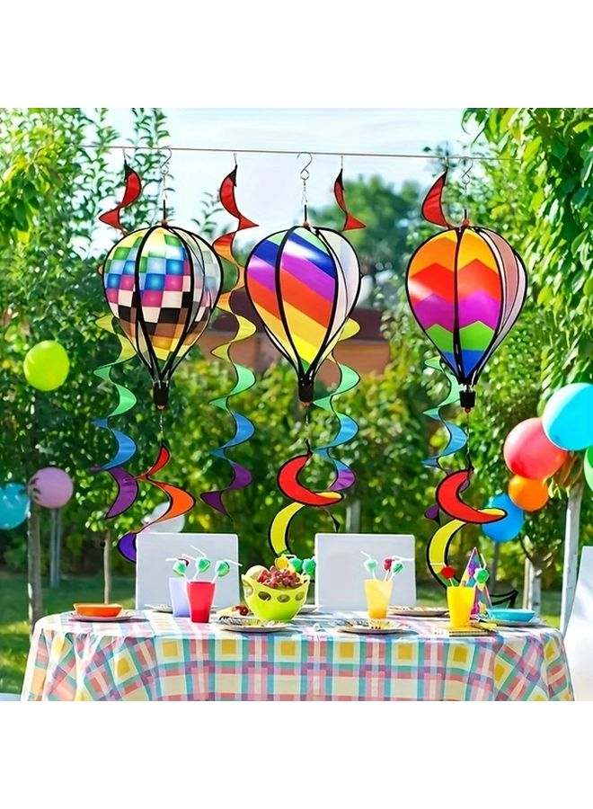 Checkered Rainbow Hot Air Balloon Wind Spinner Sequin Rotating Garden Decor - Image 3