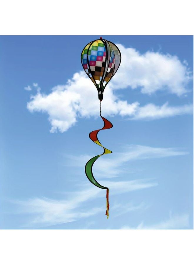 Checkered Rainbow Hot Air Balloon Wind Spinner Sequin Rotating Garden Decor - Image 1