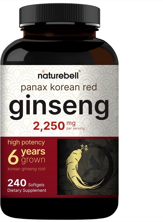 NatureBell Korean Red Ginseng 2,250mg Per Serving, 240* Softgels | Panax Ginseng Root, Standardized to 10% Ginsenosides, Non-GMO, Support Energy, Male Performance, & Immune System - Image 1