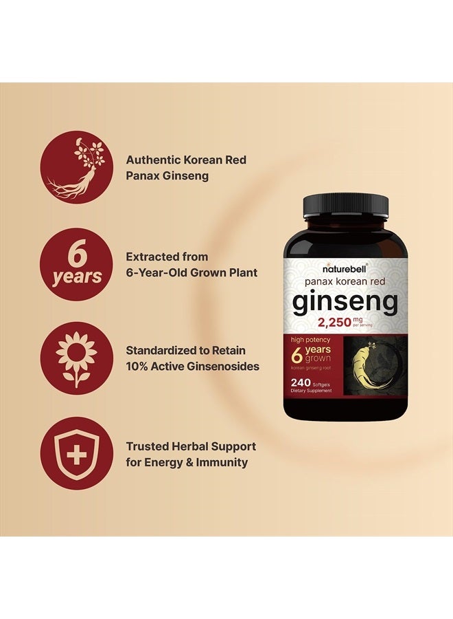 NatureBell Korean Red Ginseng 2,250mg Per Serving, 240* Softgels | Panax Ginseng Root, Standardized to 10% Ginsenosides, Non-GMO, Support Energy, Male Performance, & Immune System - Image 3