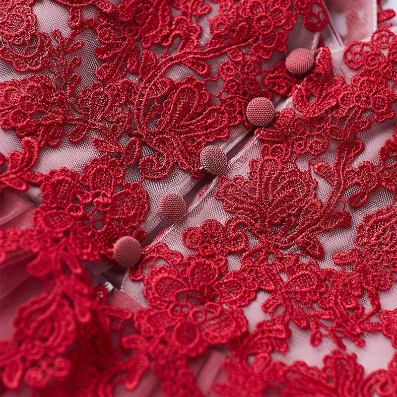 PLwedding Flower Girl Dress Kids Lace Applique Pageant Ball Gown Prom Dresses (Size 8, Rose Red) - Image 4