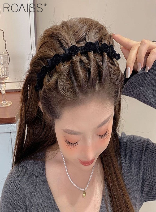 رويس 9 قطع إكسسوارات شعر للنساء، 3 قطع دبابيس شعر على شكل قلب مرصعة بأحجار الراين، 3 قطع مشابك شعر جانبية للجبهة، 3 قطع عصابات رأس مضفرة مزدوجة الطبقات بملمس متشابك، إكسسوارات شعر بسيطة وعصرية - Image 5