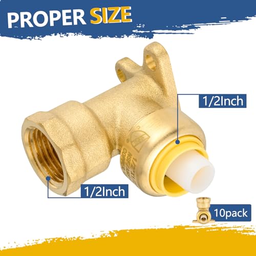 GUOFIS Pushfit Drop Ear Elbow12 Inch Push Fit x 12 Inch Female NPT Dropear Elbow with Disconnect Clip Push Fittings for Copper PERT CPVC PipePack of 10PF06610Pack - Image 3