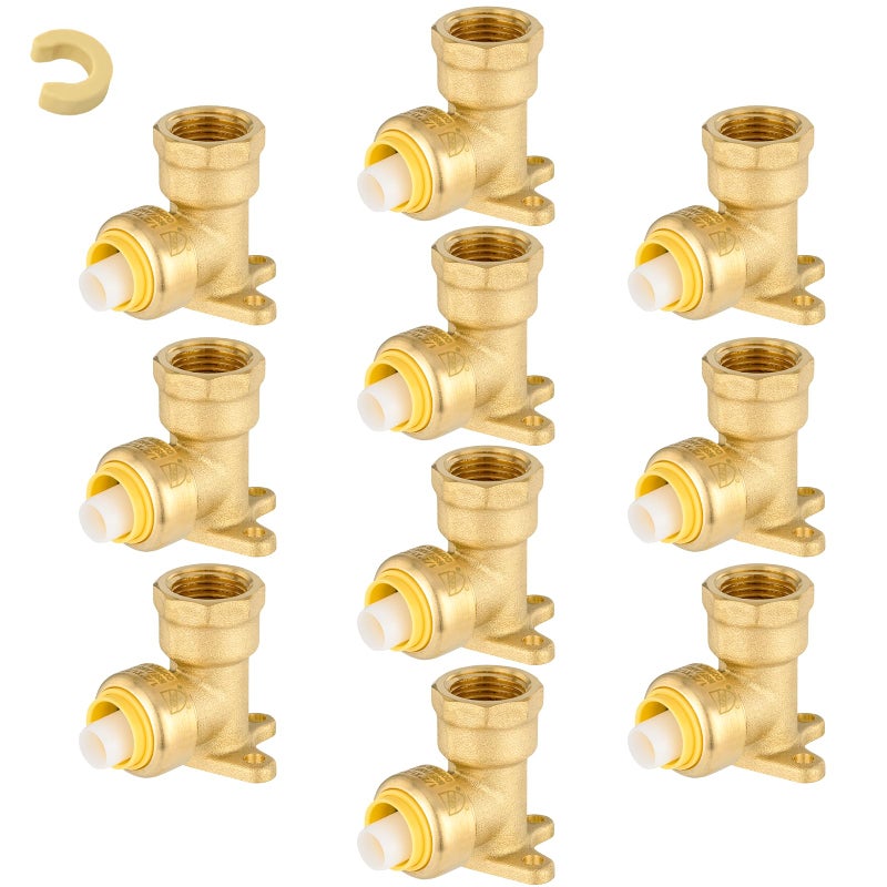 GUOFIS Pushfit Drop Ear Elbow12 Inch Push Fit x 12 Inch Female NPT Dropear Elbow with Disconnect Clip Push Fittings for Copper PERT CPVC PipePack of 10PF06610Pack - Image 2