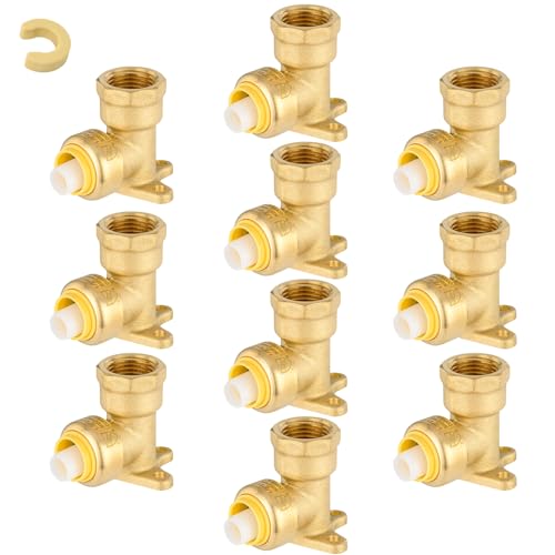 GUOFIS Pushfit Drop Ear Elbow12 Inch Push Fit x 12 Inch Female NPT Dropear Elbow with Disconnect Clip Push Fittings for Copper PERT CPVC PipePack of 10PF06610Pack - Image 1