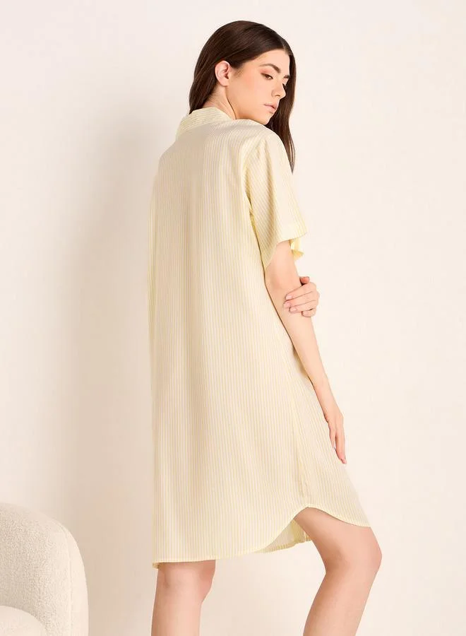 Splash FAV Striped Notch Collar Viscose Sleepshirt