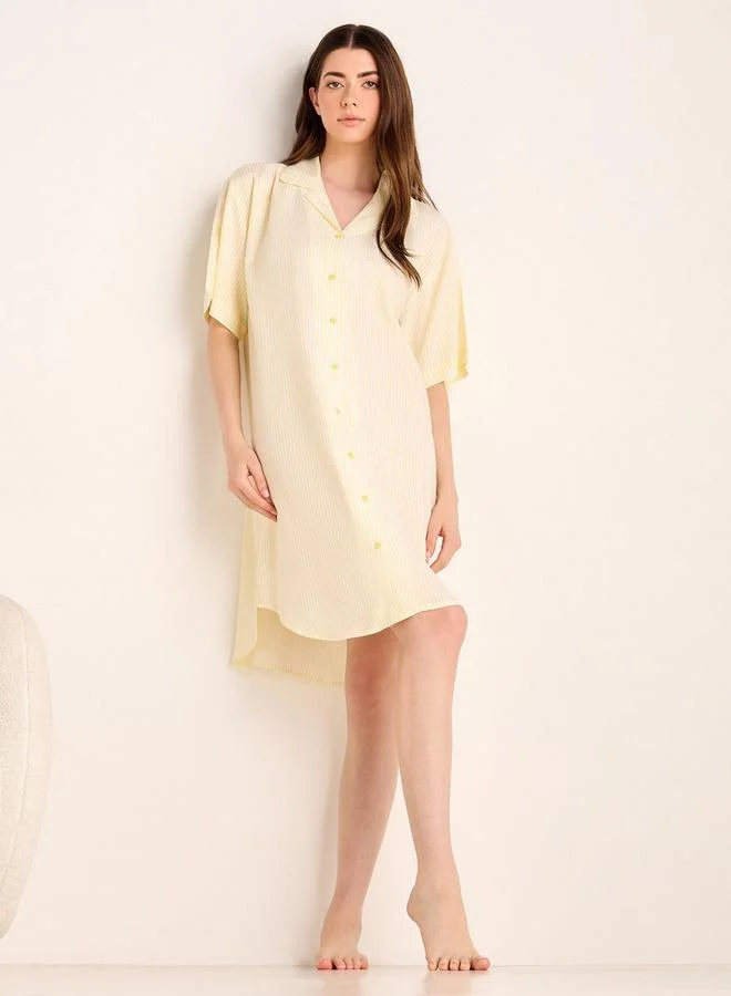 Splash FAV Striped Notch Collar Viscose Sleepshirt