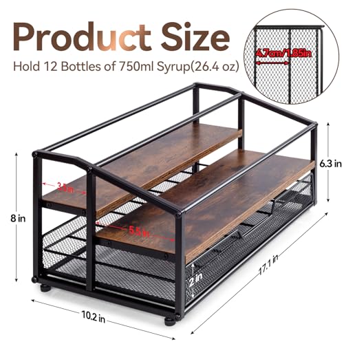 kimilus Coffee Syrup Rack Organizer, 3-Tier 10 Bottle Syrup Rack with 35 K Cup Darwer for Coffee Bar, Countertop Bottle Holder Stand for Dressing for Kitchen Cafe Station - Image 3