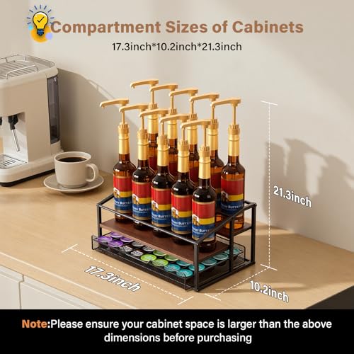 kimilus Coffee Syrup Rack Organizer, 3-Tier 10 Bottle Syrup Rack with 35 K Cup Darwer for Coffee Bar, Countertop Bottle Holder Stand for Dressing for Kitchen Cafe Station - Image 4
