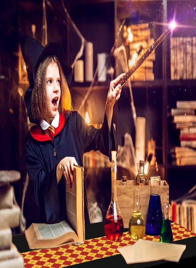 Oudain 3 Pcs 3 Pcs Wizard Tablecloth 54 x 108 Inches Plastic Black Table Cover Red Golden Tablecloth Disposable Magical Party Supplies for Halloween Witch Birthday Party Decoration (Rhombus) - Image 5