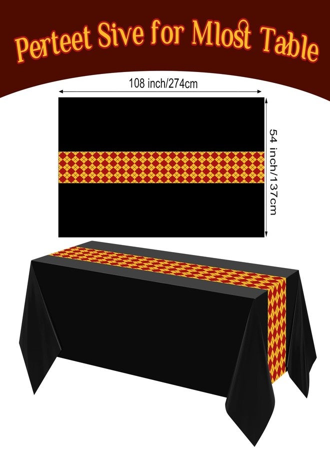 Oudain 3 Pcs 3 Pcs Wizard Tablecloth 54 x 108 Inches Plastic Black Table Cover Red Golden Tablecloth Disposable Magical Party Supplies for Halloween Witch Birthday Party Decoration (Rhombus) - Image 2