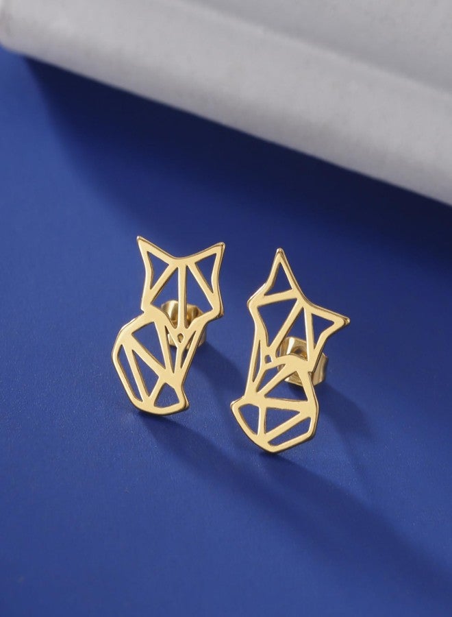 UNIFT Fox Earrings for Women Stainless Steel Geometric Style Fox Stud Earrings Animal Jewelry (gold) - Image 5
