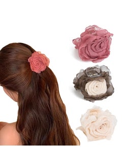 3 Pack Flower Hair Clip Medium Small Rose Claw Clips for High PonytailHair Clips Travel Beach Holiday Birthday Gift for Mother Girl Thick Thin Long HairPink Graywhite White