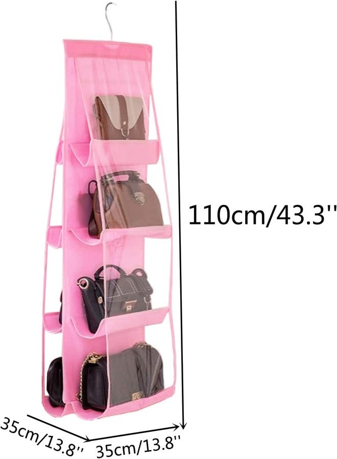 GOMAJO 8 Pocket Hanging Handbag Organizer - Multi-Compartment Purse Storage with Adjustable Hooks - Space-Saving Closet Organizer for Handbags, Purses, Wallets - Durable, Home (Pink) - Image 2