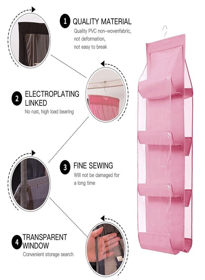 GOMAJO 8 Pocket Hanging Handbag Organizer - Multi-Compartment Purse Storage with Adjustable Hooks - Space-Saving Closet Organizer for Handbags, Purses, Wallets - Durable, Home (Pink) - Image 3