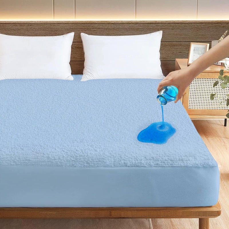 BABYLEE Waterproof Mattress Protector Double Bed 78x72 Ultra Soft Breathable & Fitted Bed Protector Terry Cover Double Bed (6.5x6 feet, Fits 10 Inches, Sky Blue) - Image 5