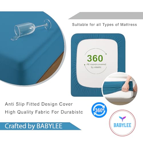 BABYLEE Waterproof Mattress Protector Double Bed 78x72 Ultra Soft Breathable & Fitted Bed Protector Terry Cover Double Bed (6.5x6 feet, Fits 10 Inches, Sky Blue) - Image 3