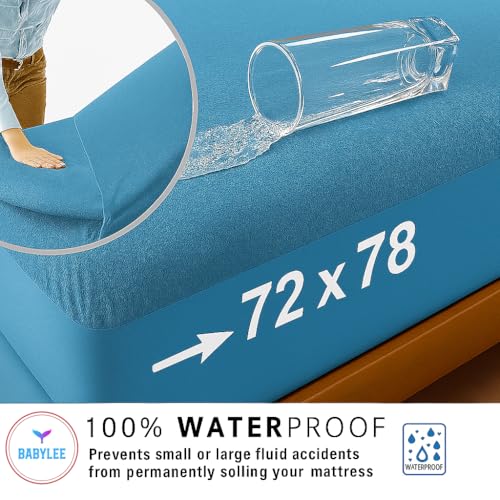 BABYLEE Waterproof Mattress Protector Double Bed 78x72 Ultra Soft Breathable & Fitted Bed Protector Terry Cover Double Bed (6.5x6 feet, Fits 10 Inches, Sky Blue) - Image 2