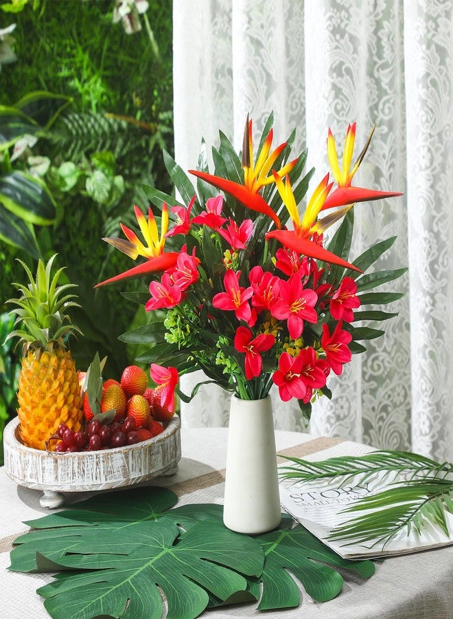 Hotop 4 Set/ 16 Pcs Artificial Tropical Flower Bouquets Bulk for Hawaii Centerpieces Bird of Paradise Lily Bouquet Permanent Flower Tropical Imitation Plant for Party Office Home Decor (Rose Red) - Image 4
