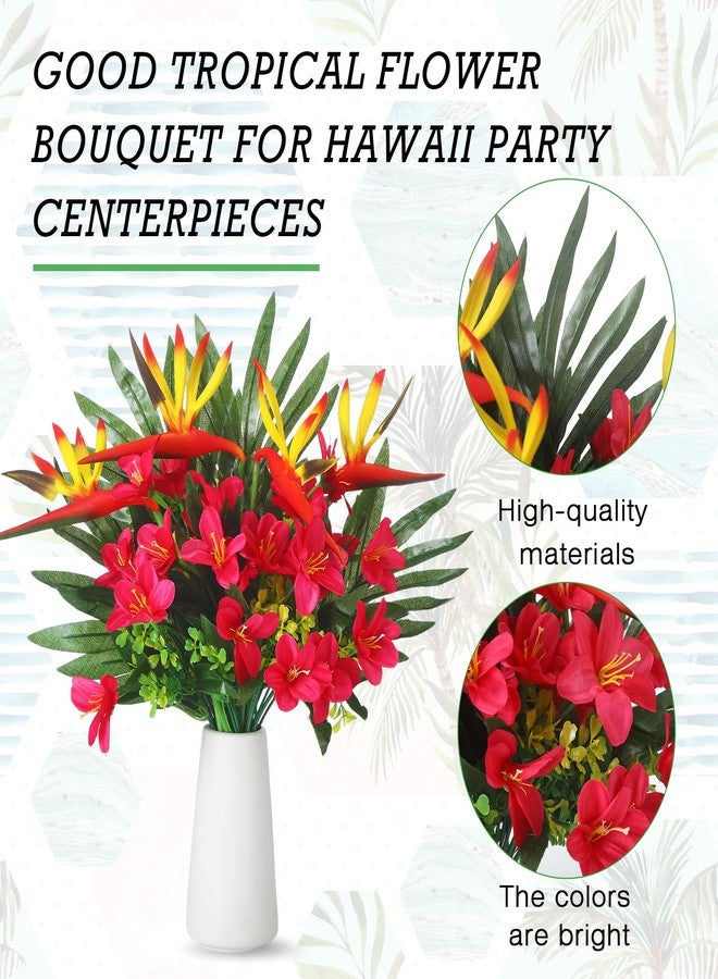 Hotop 4 Set/ 16 Pcs Artificial Tropical Flower Bouquets Bulk for Hawaii Centerpieces Bird of Paradise Lily Bouquet Permanent Flower Tropical Imitation Plant for Party Office Home Decor (Rose Red) - Image 3