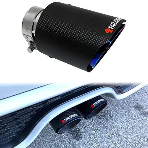 FAIZJUNBEN Roasted Blue Carbon Fiber Car Exhaust Tip 2.1 inch Inlet 3.5 Inch Outlet Exhaust Muffler Tip Carbon Fiber Exhaust Pipe for 2-2.1 Inch Exhaust Pipe - Image 1