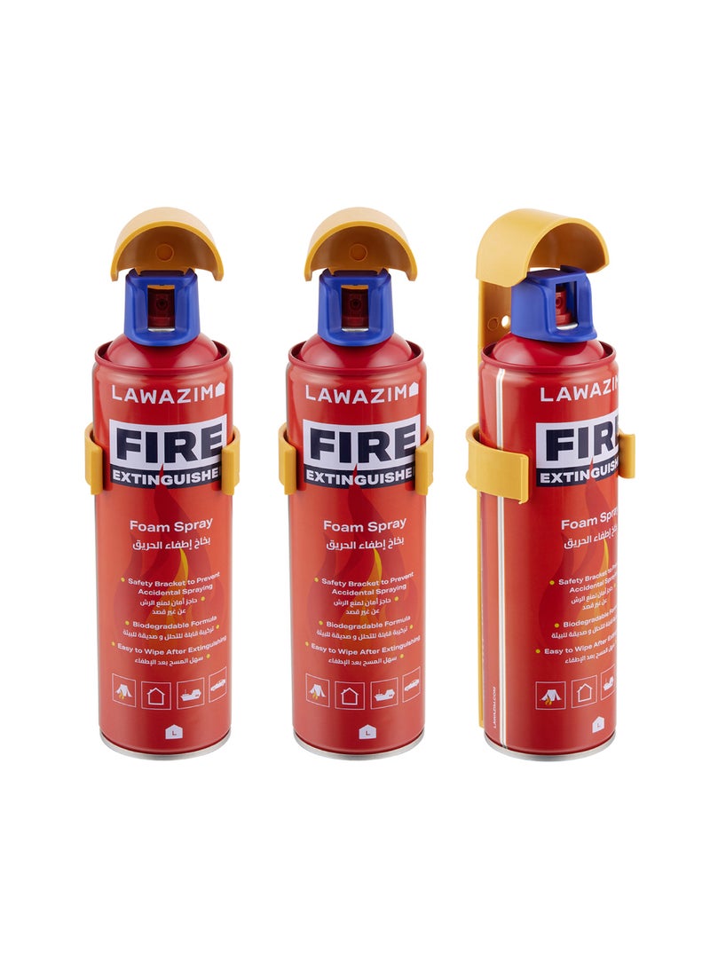 LAWAZIM 3-Piece Fire Extinguisher Foam Spray - 1000ml -Portable Fire Resistant Foam with Single Button Spray, Non-Toxic Biodegradable Formula, Easy Clean Residue, and Wall Mount Bracket for Home & Car - Image 1