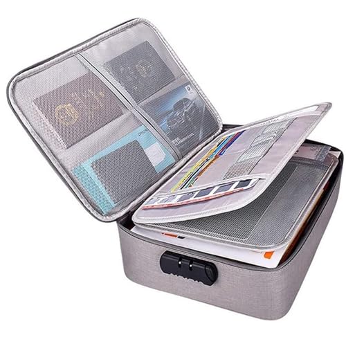 SHREESHANN Document Bag with Lock,Fireproof 3-Layer File Storage Case with Water-Resistant Zipper,Document Safe Portable Travel Home Organizer Bag for Laptop,Files,Certificates (Multicoloured) - Image 1