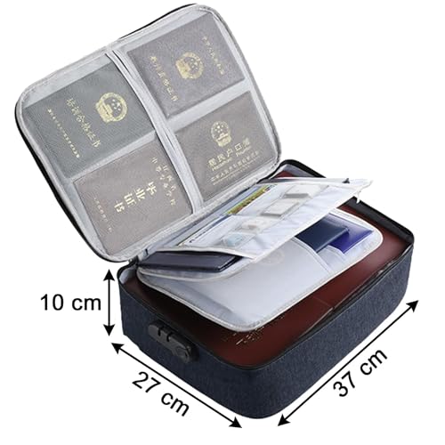 SHREESHANN Document Bag with Lock,Fireproof 3-Layer File Storage Case with Water-Resistant Zipper,Document Safe Portable Travel Home Organizer Bag for Laptop,Files,Certificates (Multicoloured) - Image 2