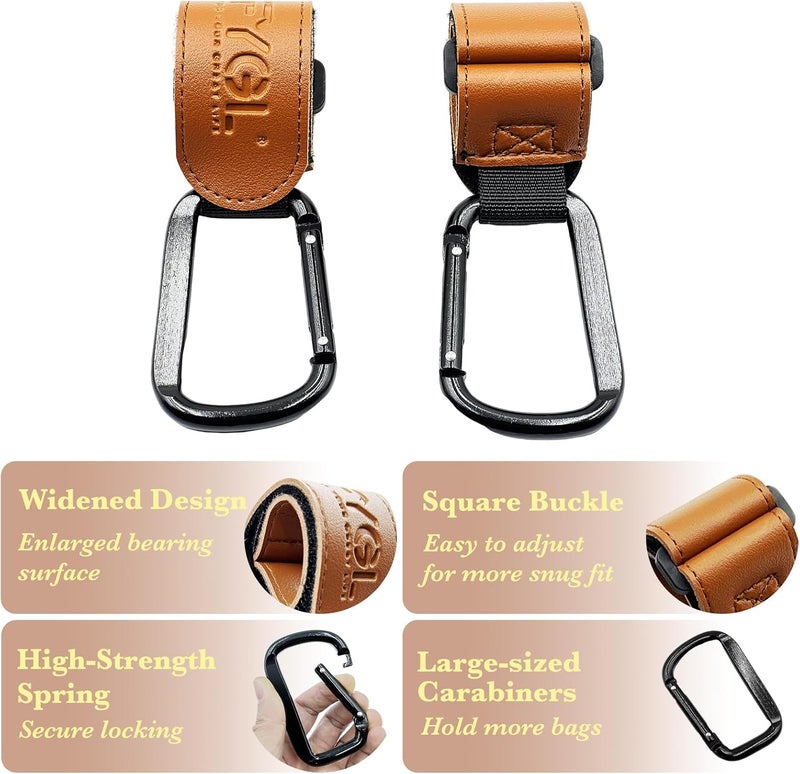 FYGL Stroller-Hooks - Adjustable Stroller Carabiner Clips, Universal Stroller Clips and Hooks for Parents and Travelers - Ideal Stroller Accessories for Shopping, Travel, and Baby Gear - Brown, 2 Pack - Image 4