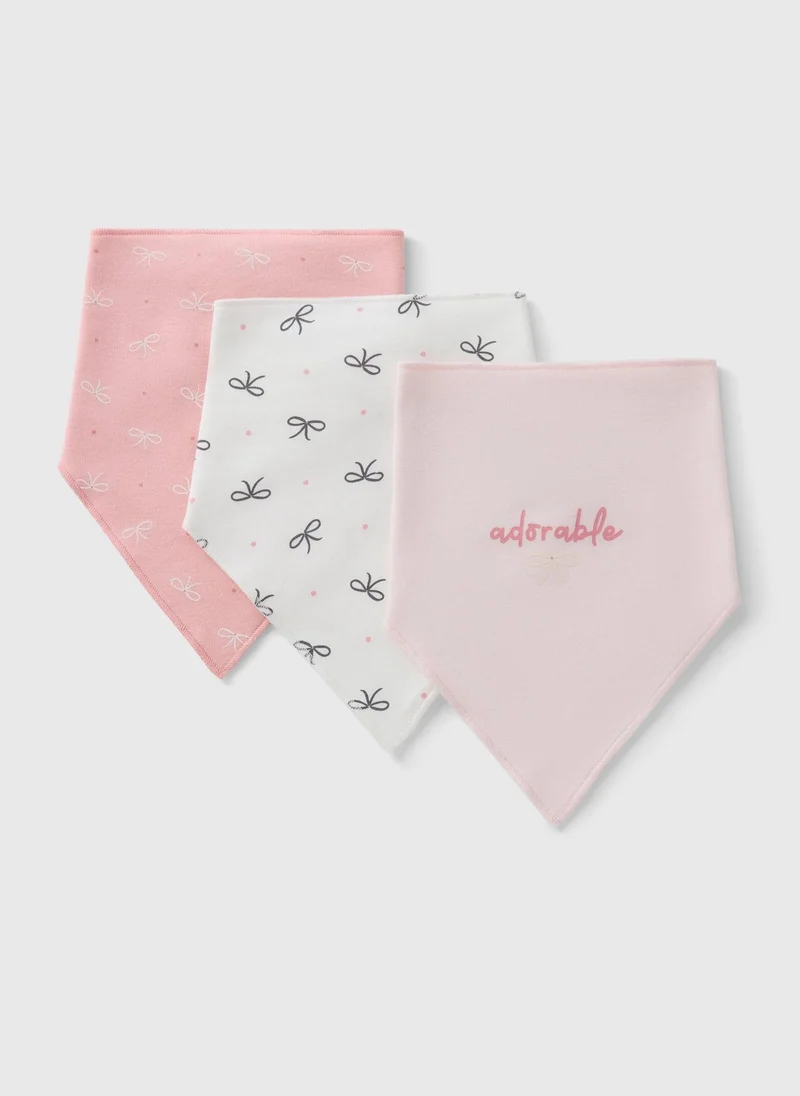 Matalan 3 Pack Baby Pink Bow Bandana Bibs