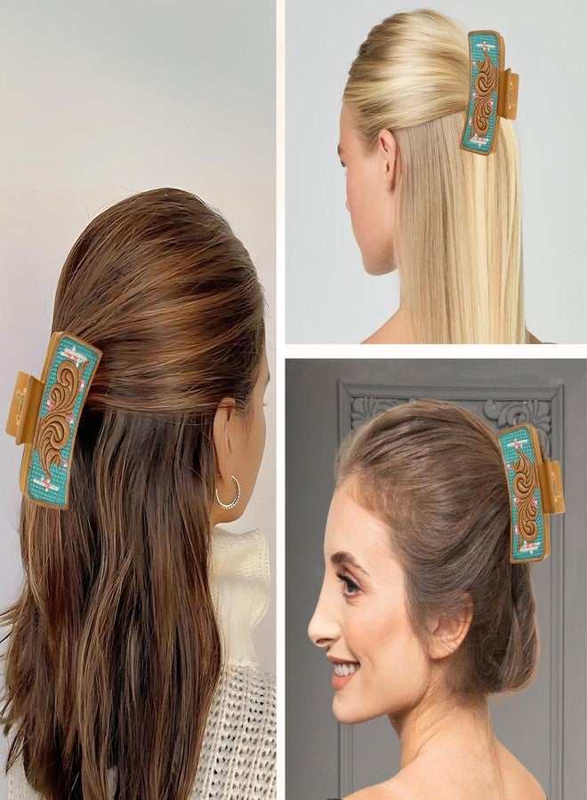 Merbaa Store Merbaa Western Cowhide Hair Claw Clip 3.5" | Hand Tooled Leather Design | Rustic Matte Finish | Strong Grip for Thick Hair | Trendy Cowgirl Gift for Women & Girls | Daily & College Use Hair Accessory - Image 5